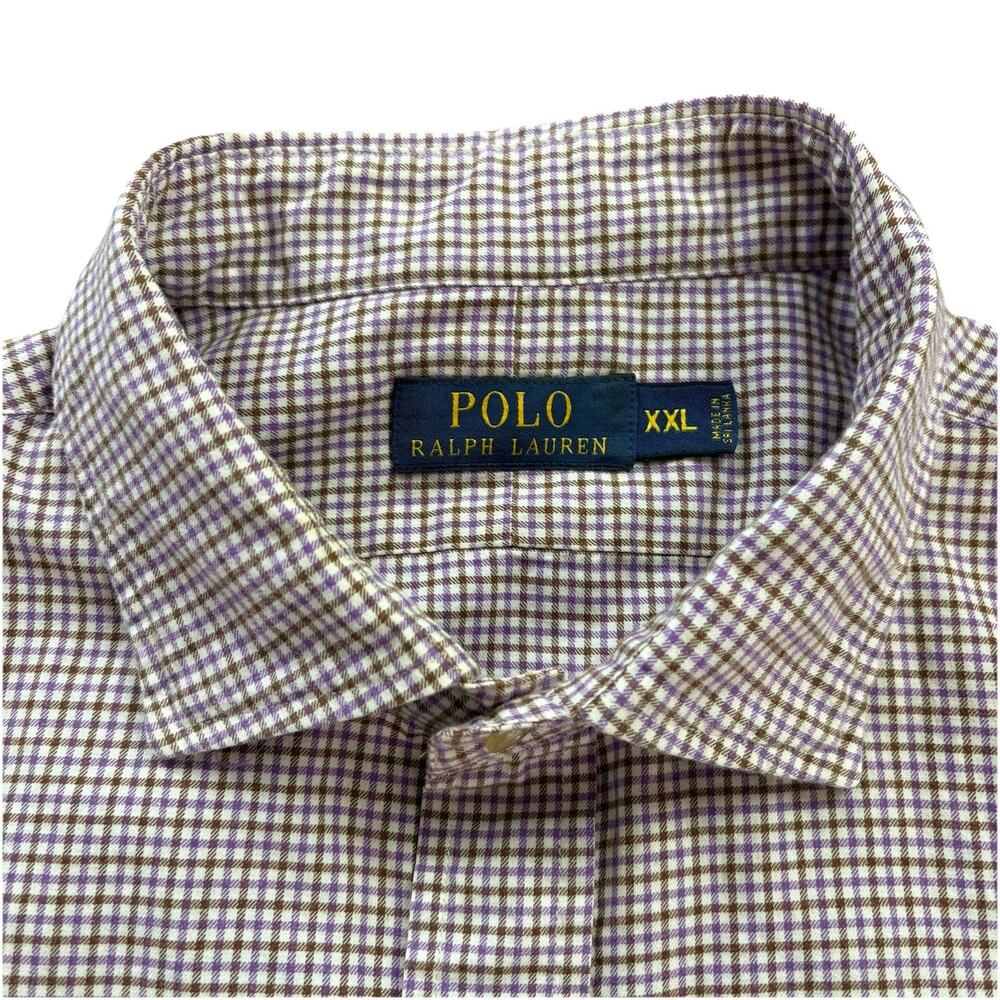 Polo Ralph Lauren Purple Brown White Plaid Button Down Flannel Shirt Men's XXL - Picture 5 of 13